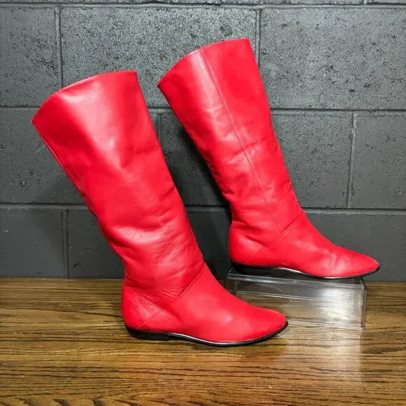 Women’s Red Leather Knee-High Boots Size 8 Made in Uruguay - Picture 2 of 8